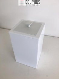 Lixeira Quadrada Branca com Tampa Branca