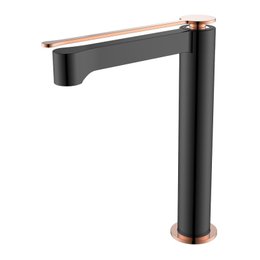 Monocomando para Lavatorio Bica Alta RB8316 Black Matte/Rosê Gold Rubinettos