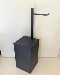 Papeleira de Chão com Lixeira Inox Preto Fosco