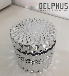 Pote Cromado Redondo em Vidro Trabalhado