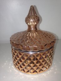 Pote Rosê Gold Redondo em Vidro Trabalhado