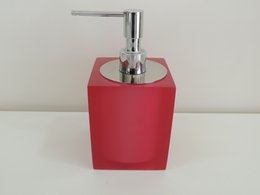 Saboneteira Liquida de Mesa (10,5 X 8,0 X 8,0)cm em Poliester Rosa com Tampa Cromada