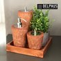 Conjunto Banheiro com 3 Peças - Saboneteira Liquida, Porta Escova, Porta Cotonete Cobre/Tampa Cromada