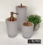 Conjunto Banheiro com 3 Peças - Saboneteira Liquida, Porta Escova, Porta Cotonete Cristal Fosco/Tampa Red Gold