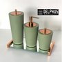 Conjunto Banheiro com 3 Peças - Saboneteira Liquida, Porta Escova, Porta Cotonete Green/Tampa Rose Gold