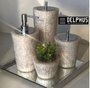 Conjunto Banheiro com 3 Peças - Saboneteira Liquida, Porta Escova, Porta Cotonete Madreperola/Tampa Cromada